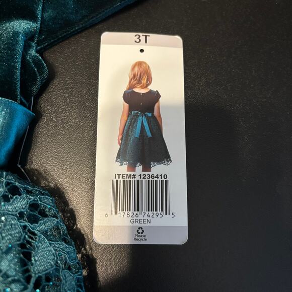 NWT Jona Michelle Girl's Size 3T Emerald Green Tulle Dress Velvet Sparkly - Picture 5 of 6